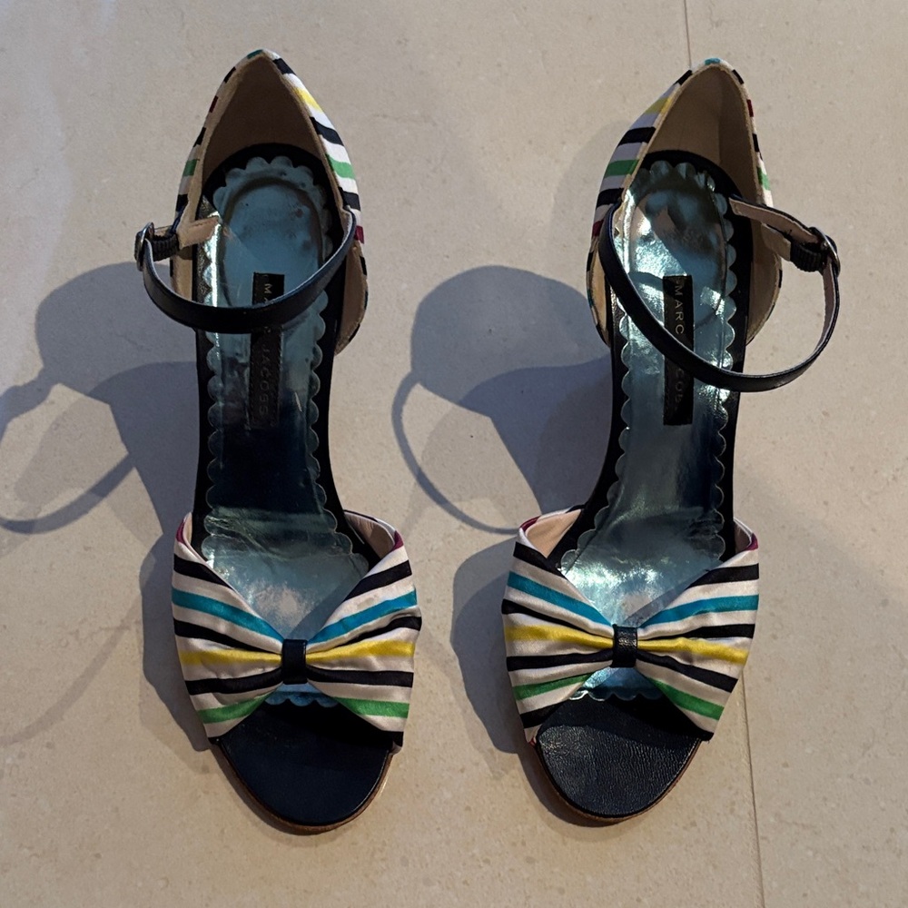 Mark Jacobs Vintage Colorful Silk Striped with leather Heels